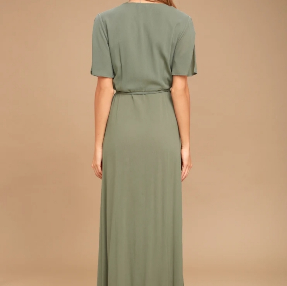 🚫SOLD🚫Lulu's Much Obliged Olive Green Wrap Maxi Dress - Picture 4 of 8